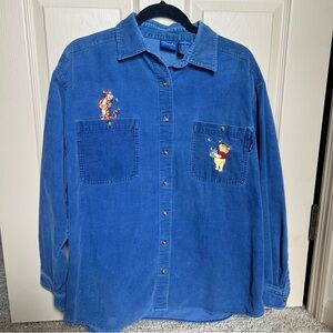 Blue Corduroy Shirt with Winnie the Pooh Embroidery